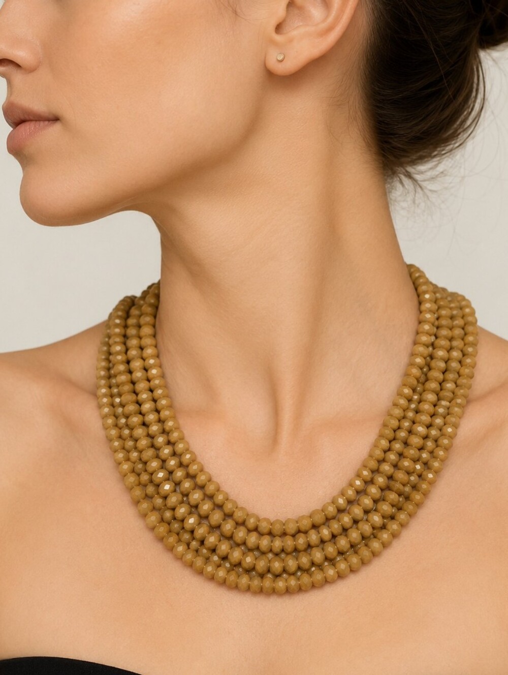 Vintage Tan Faceted Czech Glass Knot Beaded Layered Torsade Necklace